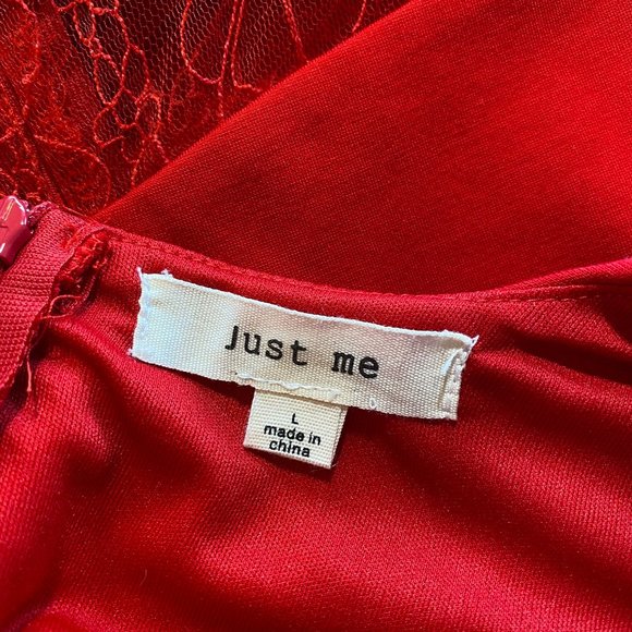 Just Me V Neck Bodycon Midi Dress Red - Picture 4 of 8